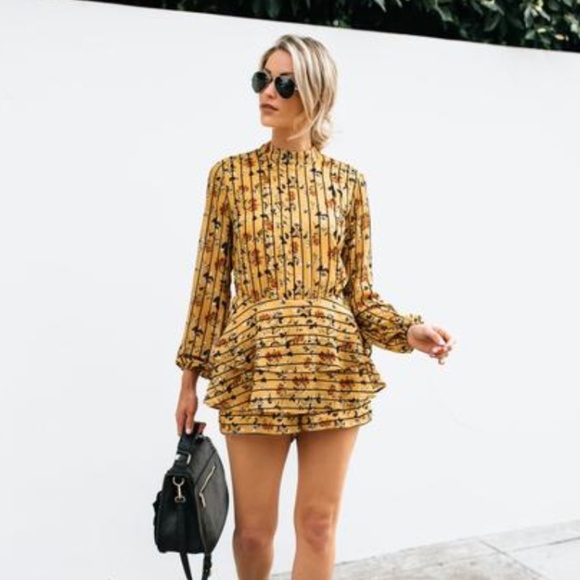 Vici Pants - GOLDEN LOTUS LONG SLEEVE ROMPER